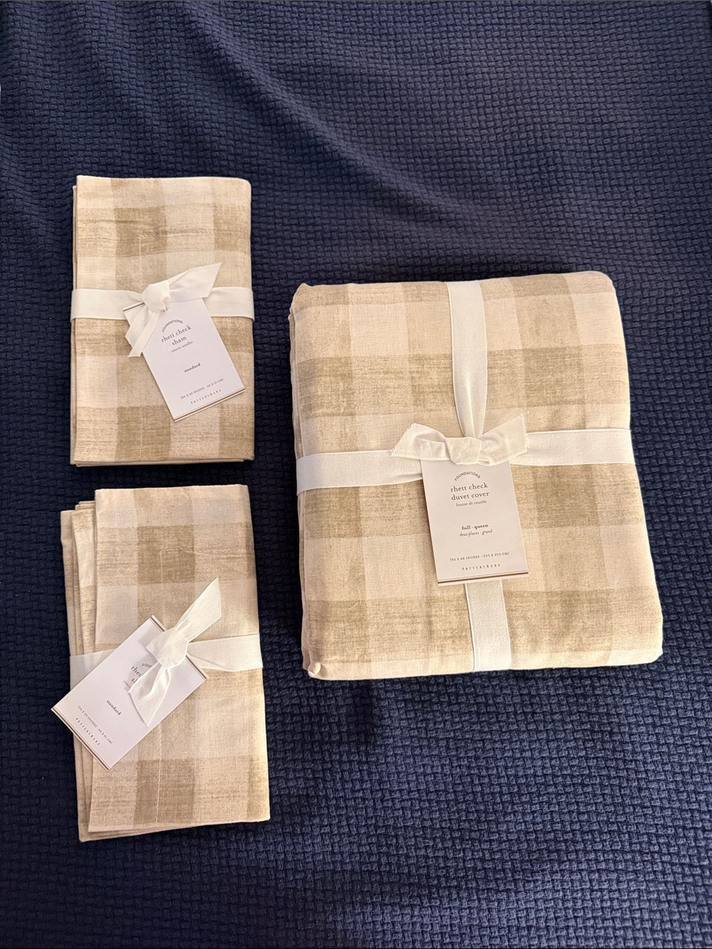 NWT Pottery Queen Barn Cream and Tan Rhett Check Duvet Covers and Shams